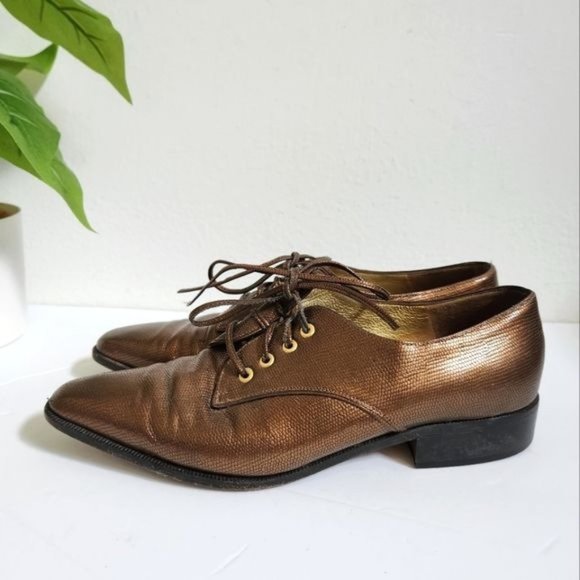ESCADA Bronze Leather Lace up shoes size 6.5 - Picture 5 of 14